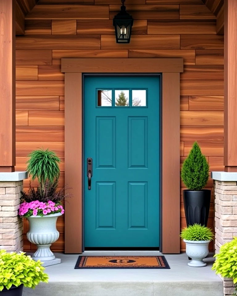 teal front door and cedar combo - 20 Cedar Front Door Colors Ideas