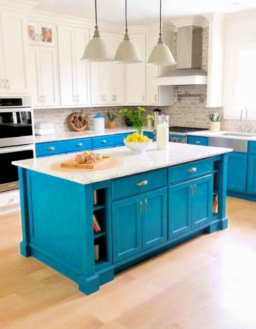 teal kitchen island as centerpiece - 20 Teal Kitchen Ideas