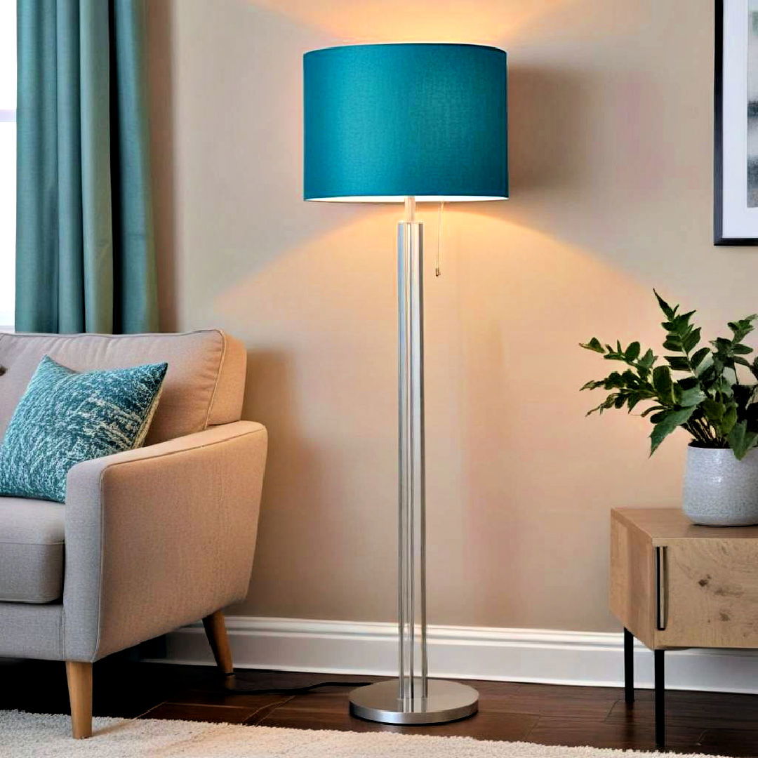 teal lampshade for standing lamp - 25 Teal Living Room Ideas