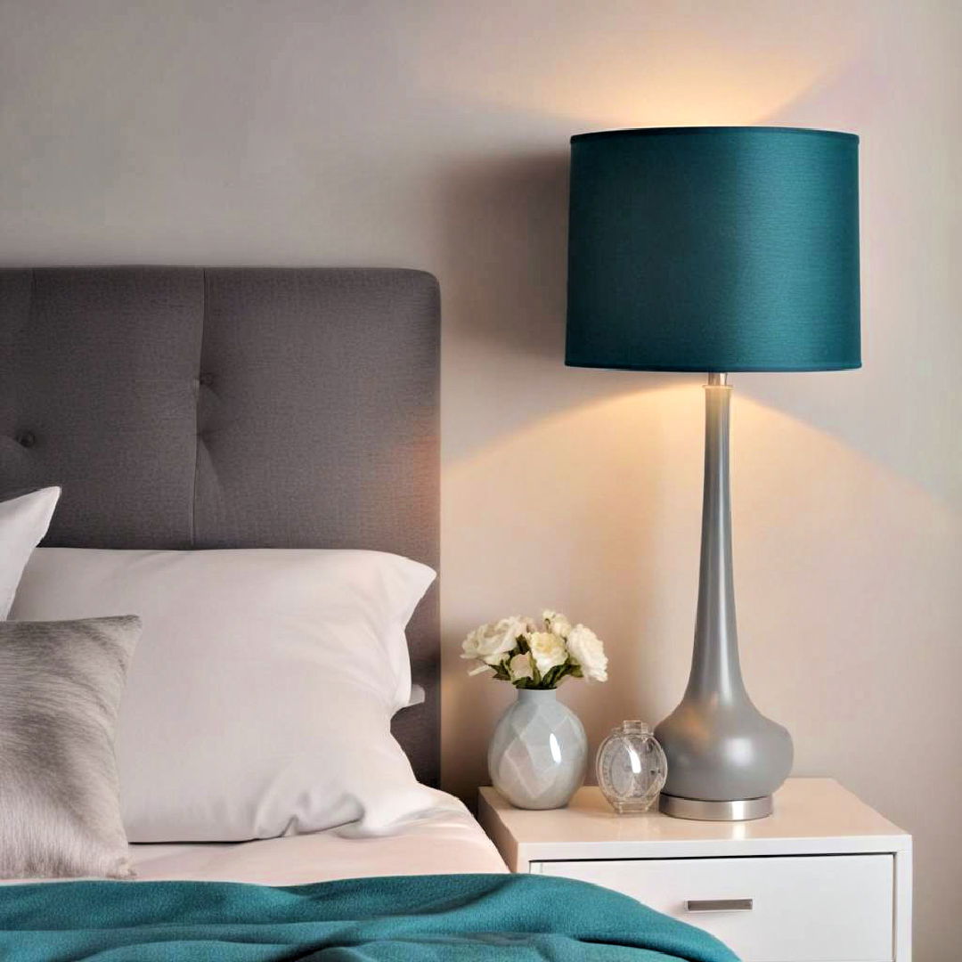 teal lampshade with grey base - 15 Teal and Grey Bedroom Ideas