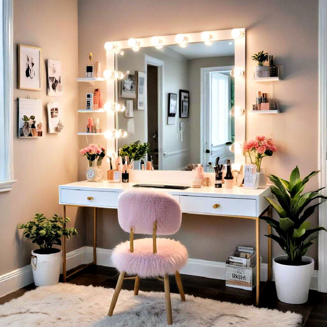 teen room with stylish vanity area - 40 Teen Room Ideas
