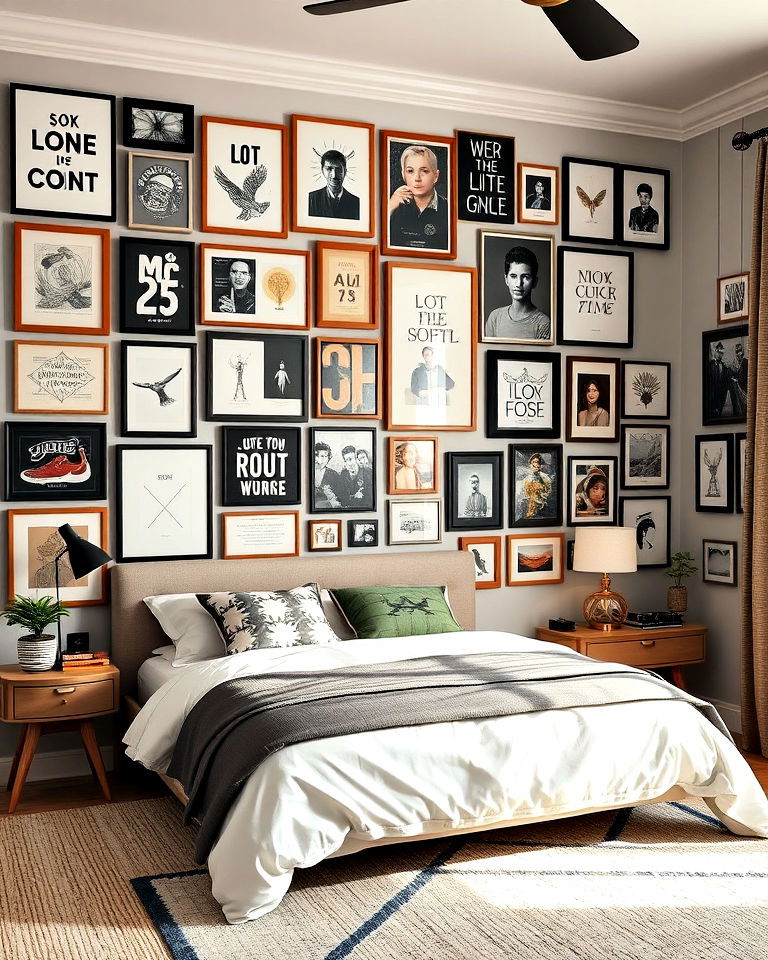 teenage boy bedroom with artistic gallery wall - 40 Teenage Boy Bedroom Ideas