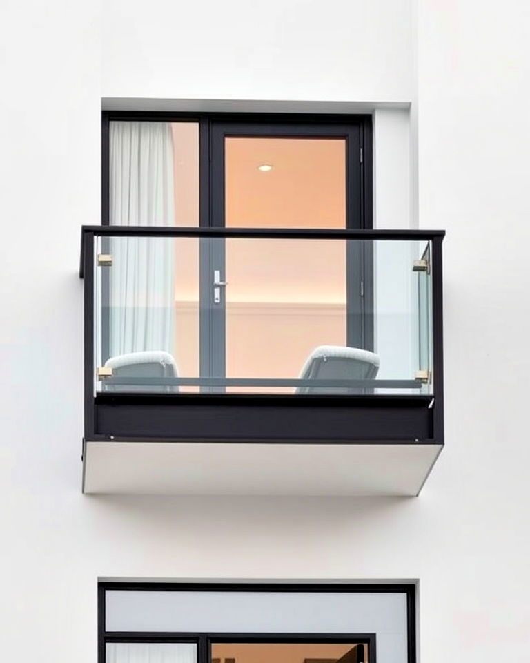 tempered glass balcony with metal accents - 25 Glass Balcony Design Ideas