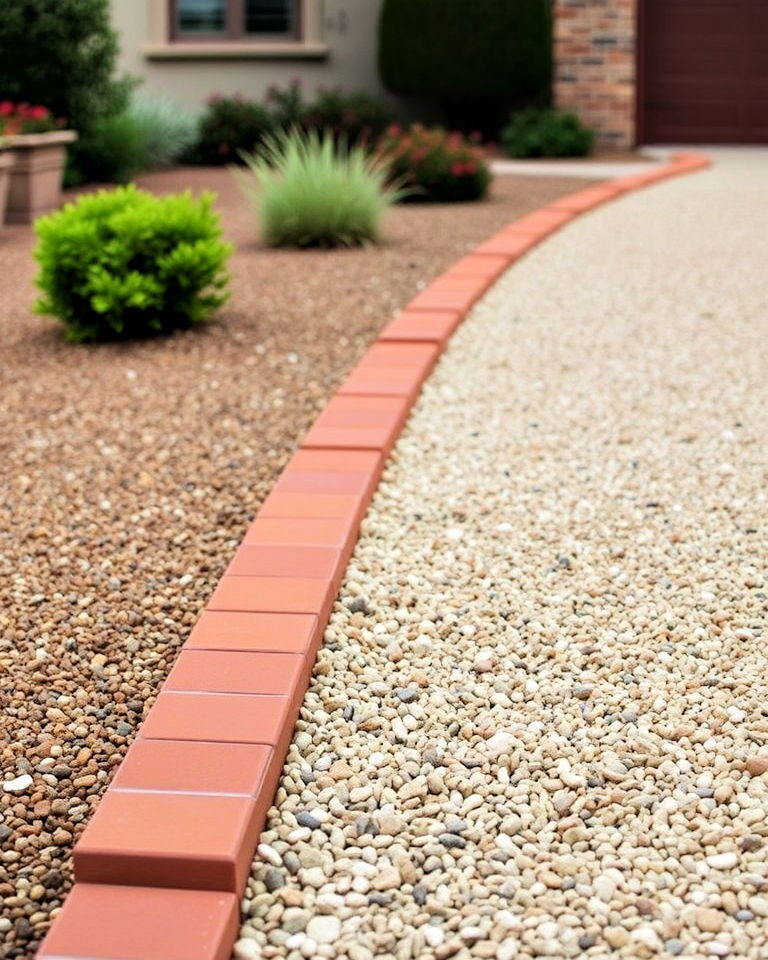 terra cotta tile border for gravel driveway - 25 Gravel Driveway Edging Ideas