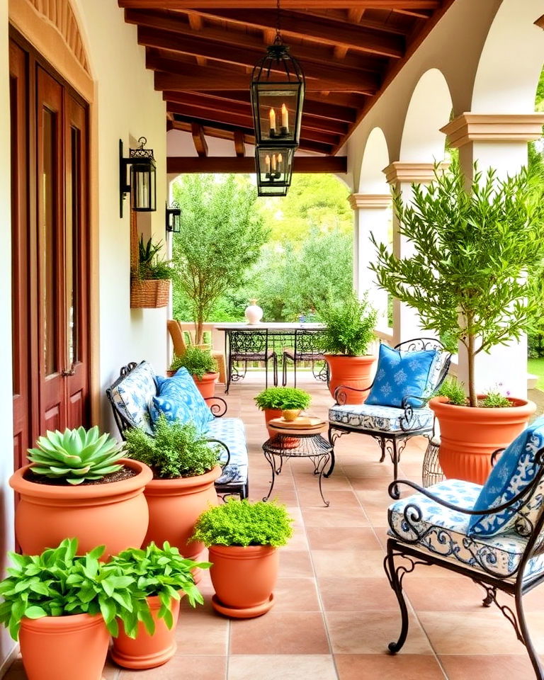 terracotta and blue for mediterranean porch - 40 Covered Porch Ideas