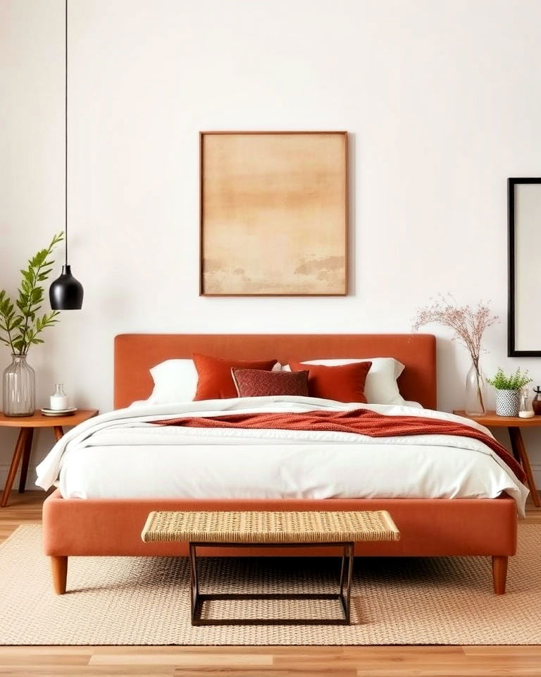 terracotta hued bed frame - 20 Terracotta Bedroom Ideas