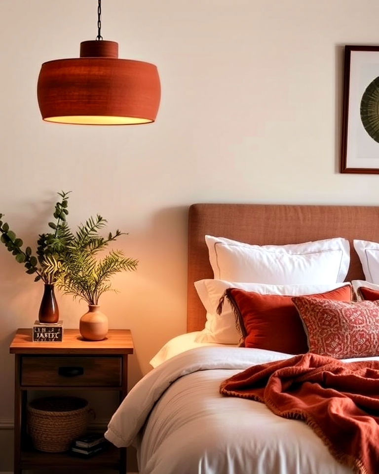 terracotta lampshade to add artisan touch - 20 Terracotta Bedroom Ideas