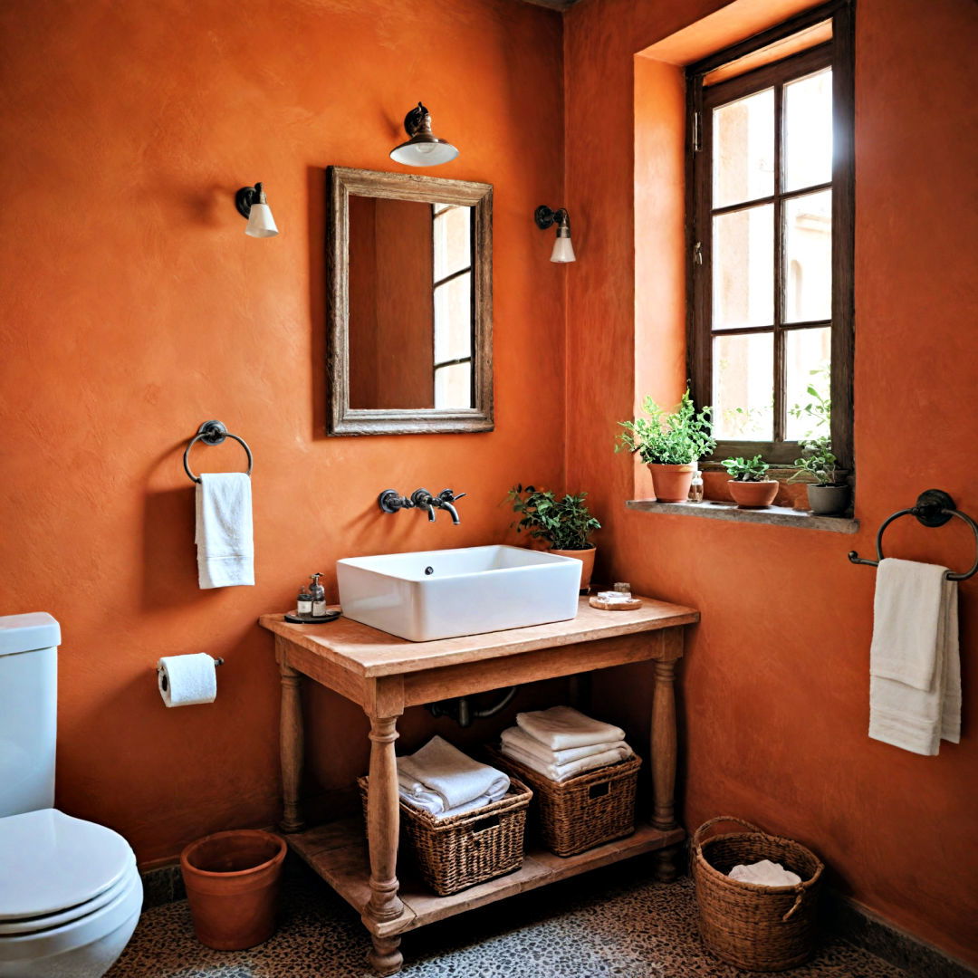 terracotta paint for bohemian style bathroom - 40 Bathroom Paint Ideas