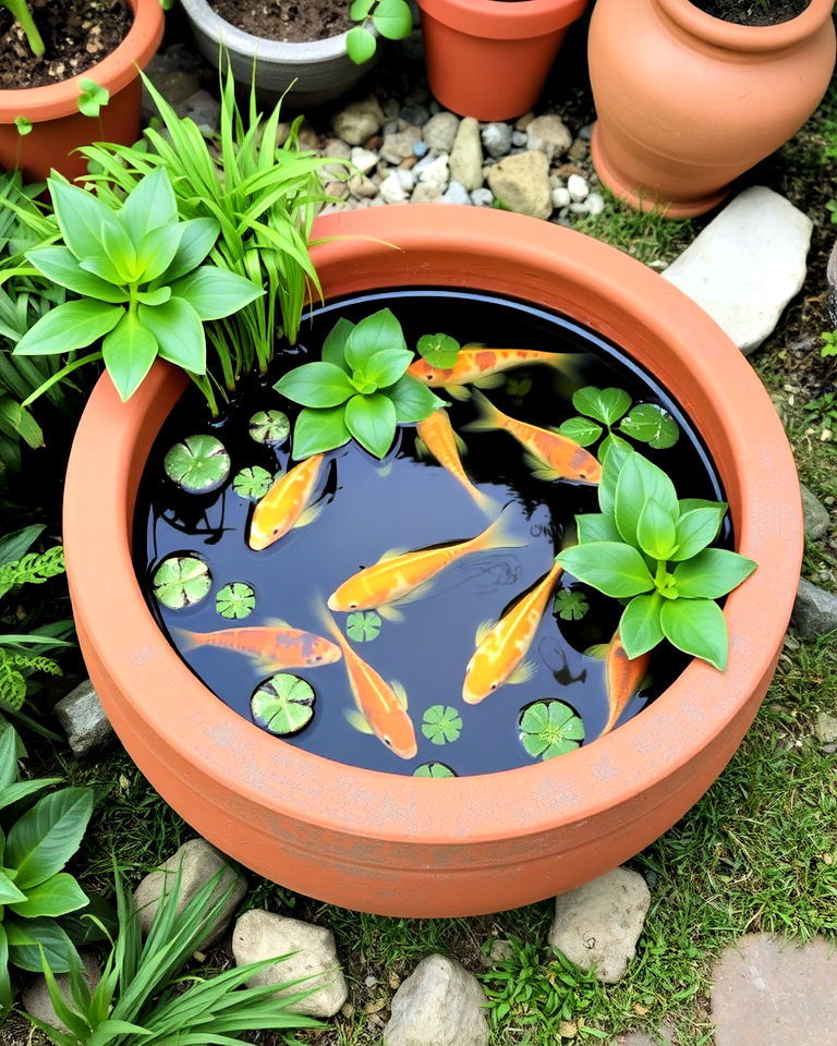 terracotta pot fish pond - 15 Container Fish Pond Ideas