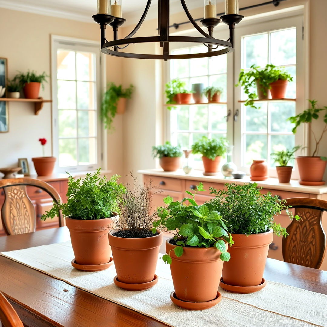 terracotta pots filled with fresh herbs - 40 French Country Dining Room Ideas