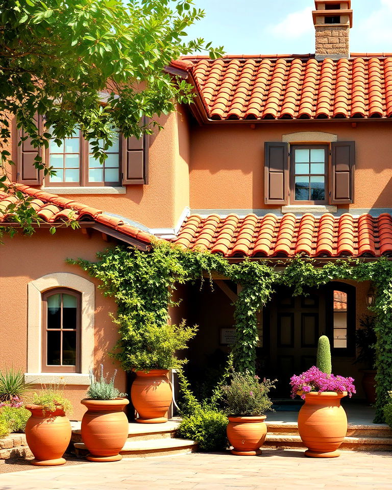terracotta roofs with over smoky brown exterior - 25 Dark Brown House Exterior Ideas