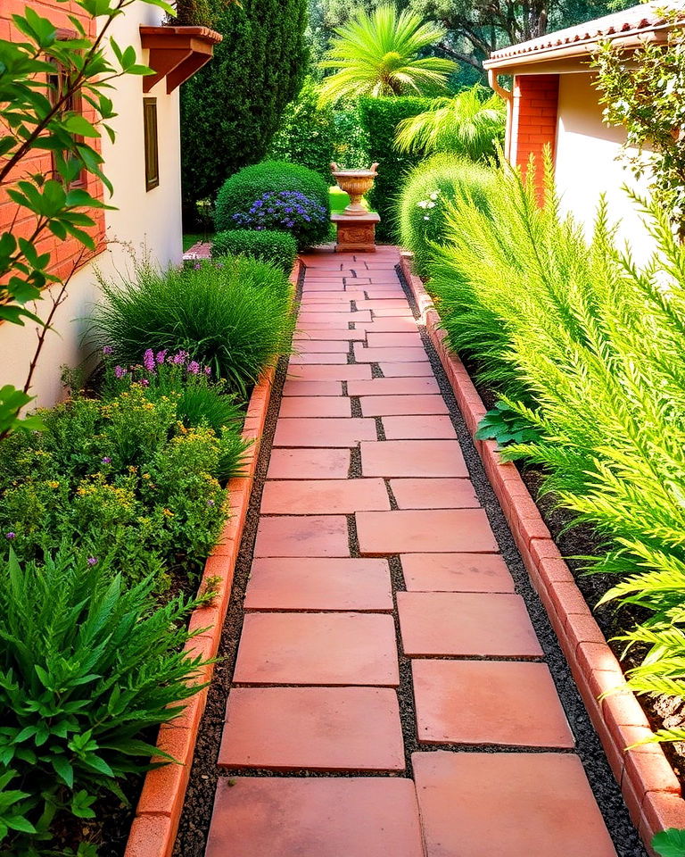 terracotta tile path for garden - 30 Garden Path Ideas