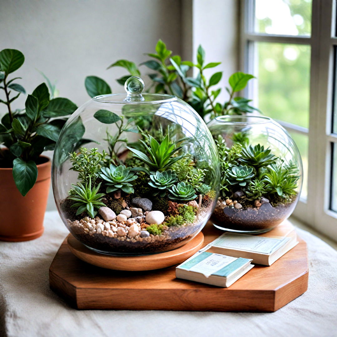 terrariums as low maintenance greenery option - 40 Boho Bedroom Ideas