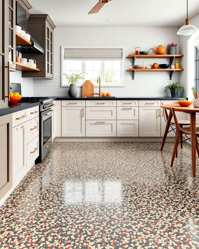 terrazzo style linoleum to add artistic touch - 20 Linoleum Kitchen Flooring Ideas