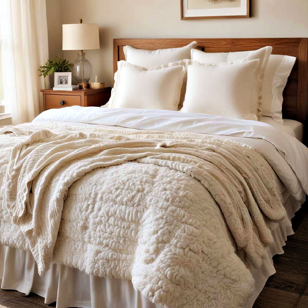 textured bedding to provide extra warmth - 40 Cozy Bedroom Ideas