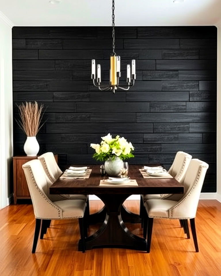 textured black accent wall for dining room - 20 Black Accent Wall Dining Room Ideas