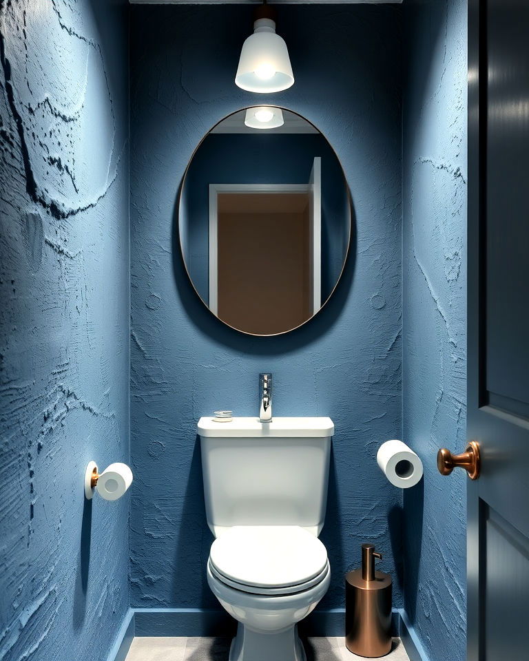 textured blue plaster walls for powder room - 20 Blue Powder Room Ideas