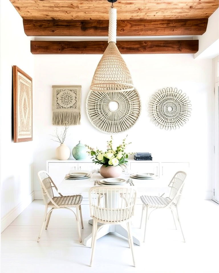 textured decor for white walls - 30 White Dining Room Ideas