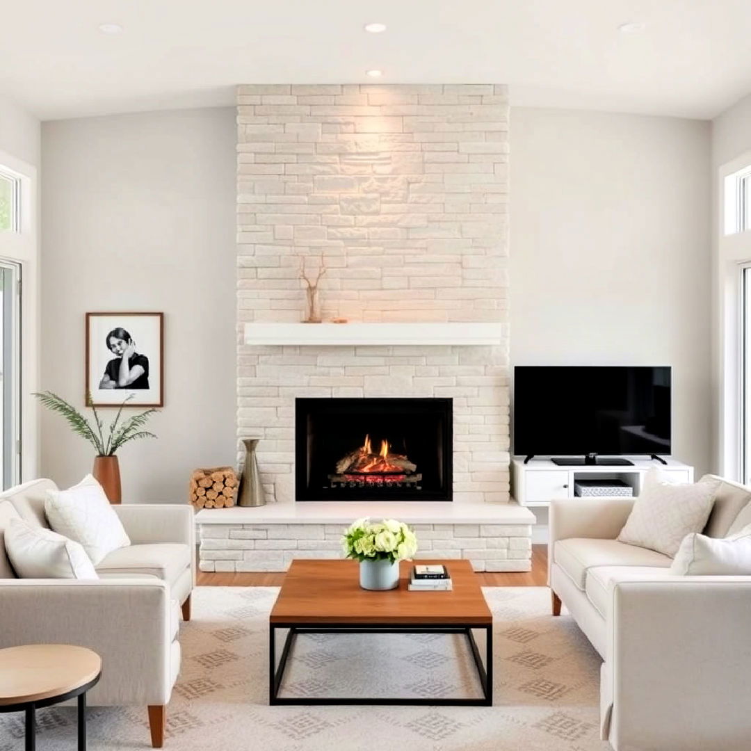 textured limestone stacked stone fireplace ideas - 25 Stacked Stone Fireplace Ideas