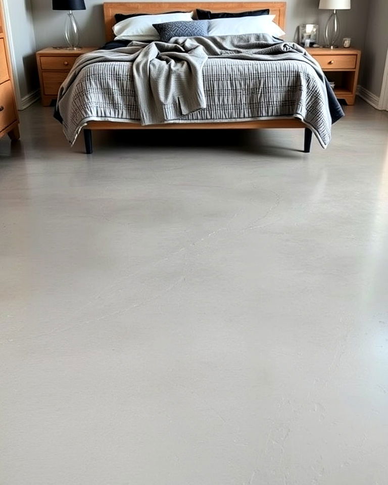 textured overlay on concrete bedroom floor - 20 Concrete Floor Bedroom Ideas