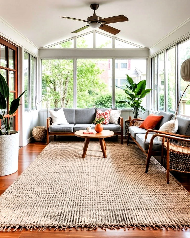 textured rug for sunroom - 20 Mid-century Modern Sunroom Ideas