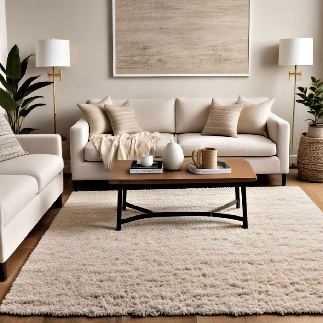 textured rug to add depth - 40 Neutral Living Room Ideas