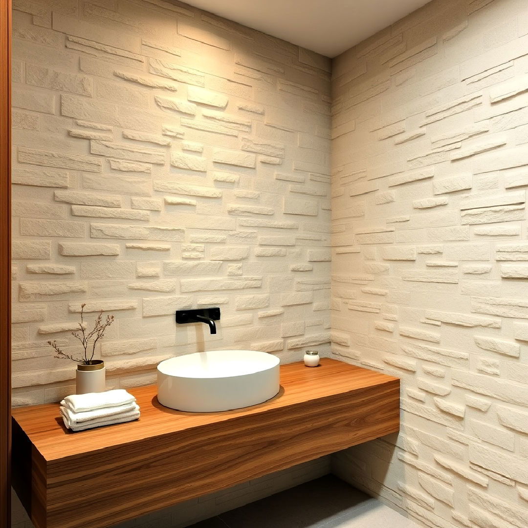 textured stone walls for japandi bathroom - 40 Japandi Bathroom Ideas