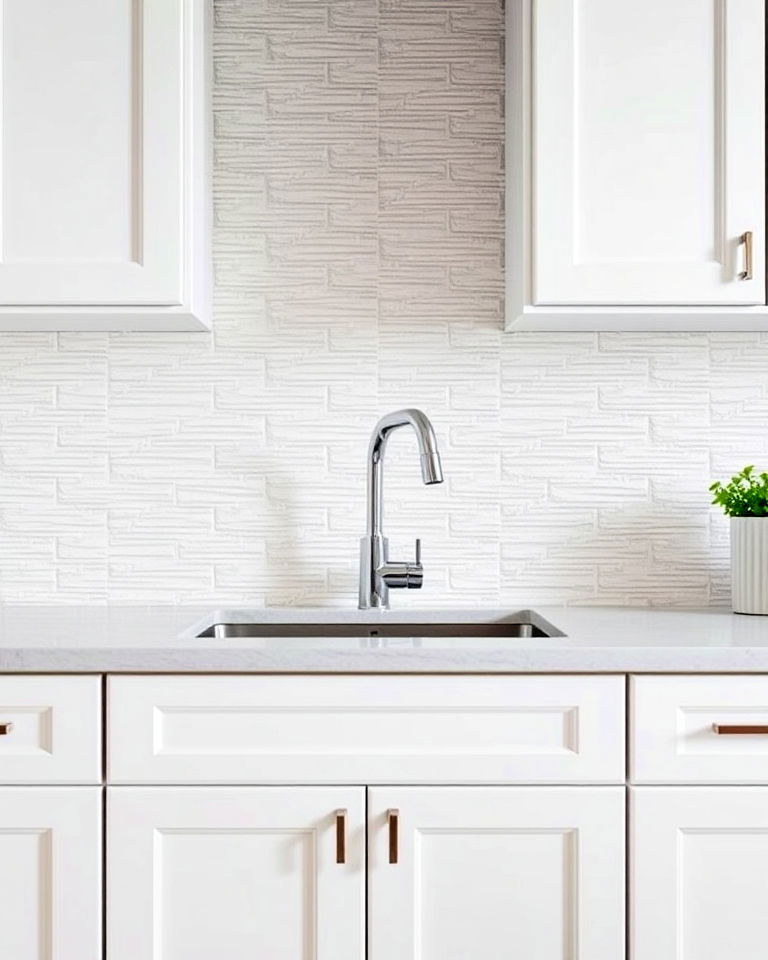 textured tiles to add depth - 40 Kitchen Backsplash Ideas for White Cabinets
