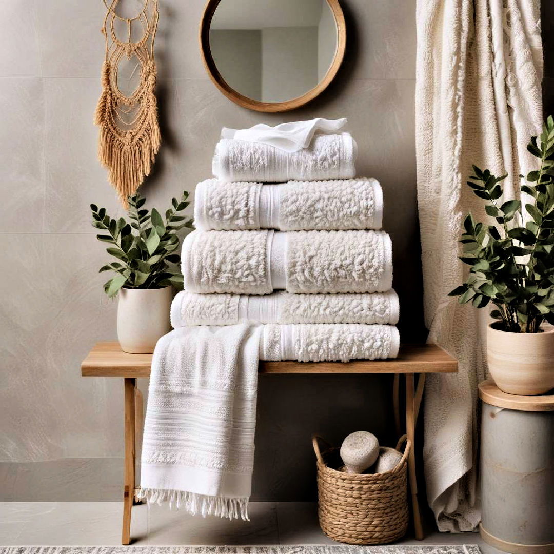 textured towels idea - 25 Boho Bathroom Ideas