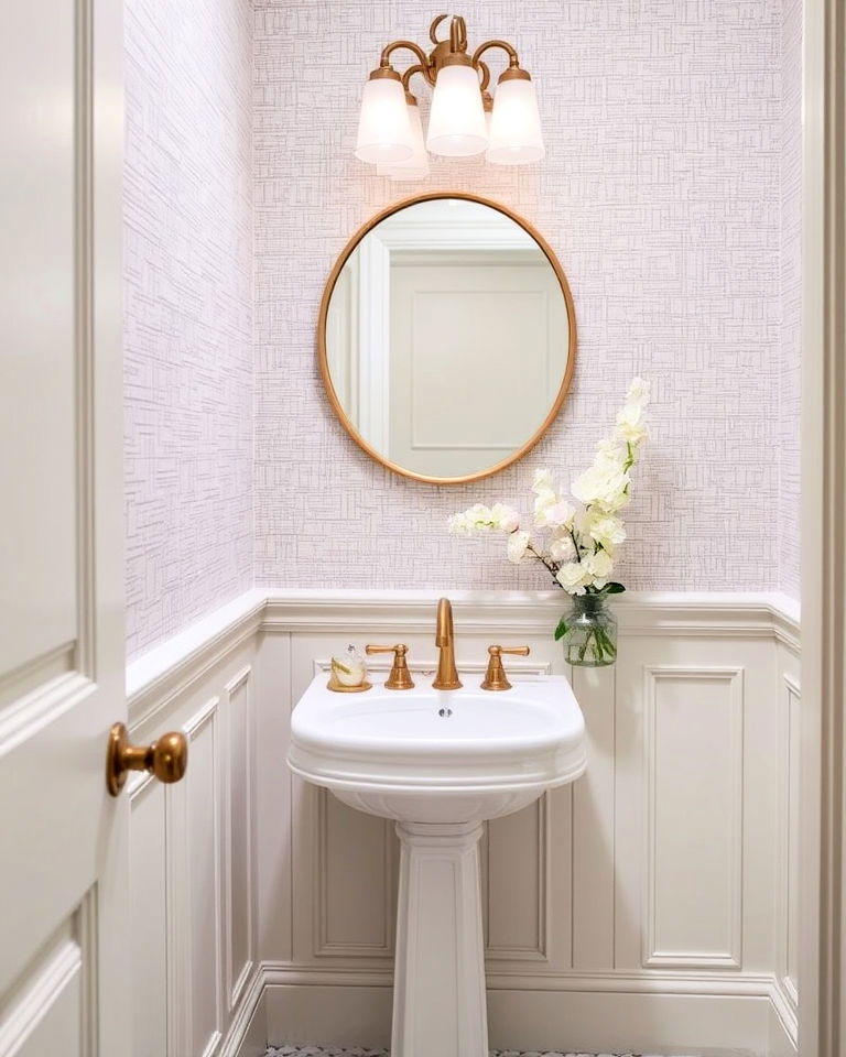 textured wallpaper and wainscoting combo - 25 Powder Room Wainscoting Ideas
