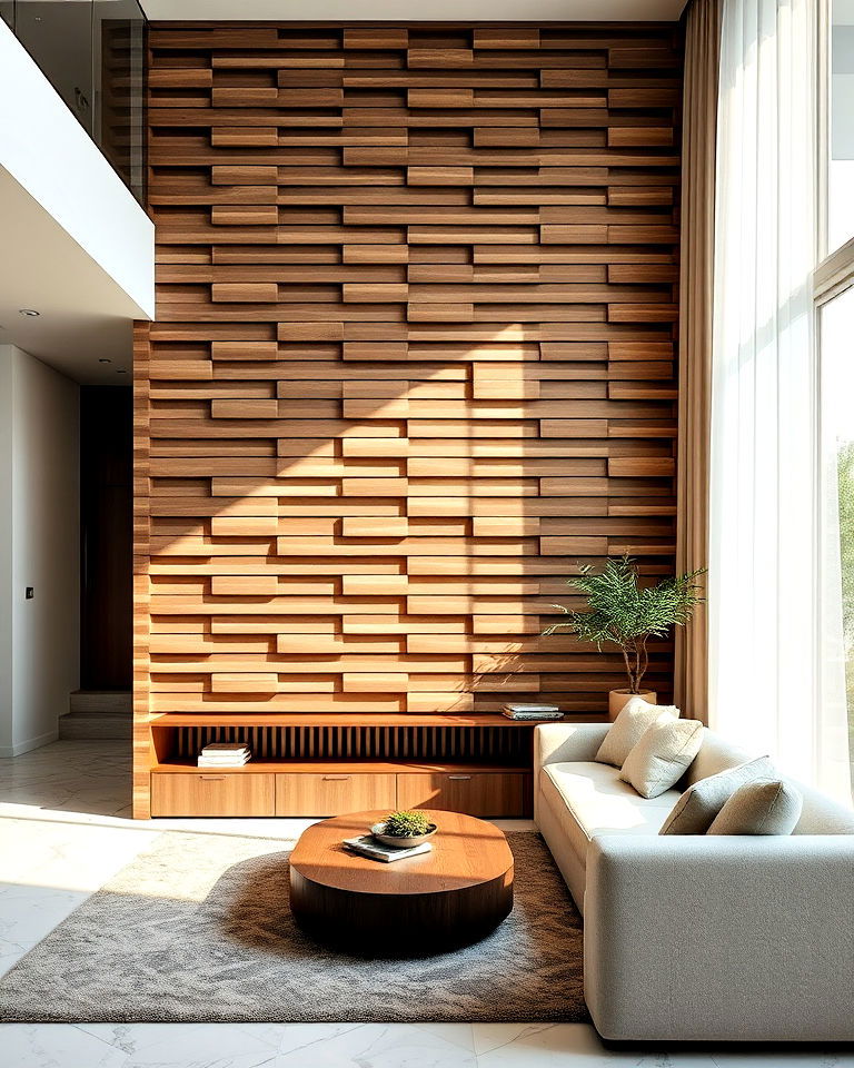 textured wood slat to add depth - 40 Wood Slat Accent Wall Ideas