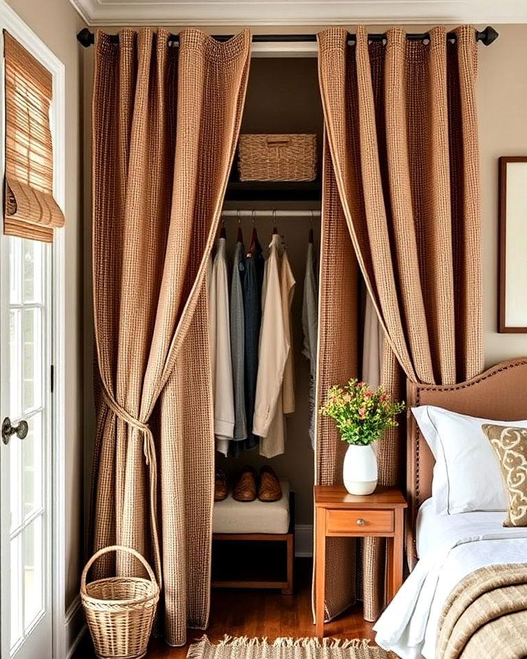 textured woven fabric closet curtains - 30 Closet Curtain Ideas