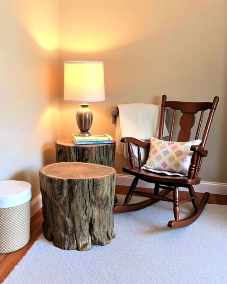thematic tree stump side table - 25 Woodland Nursery Ideas