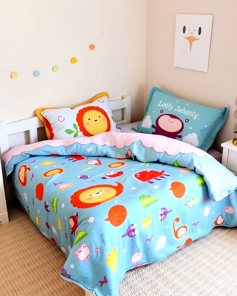 themed bedding and toddler sized bed - 40 Toddler Room Ideas