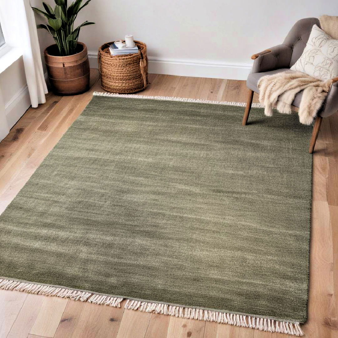 throw rug to add warmth - 25 Rustic Sage Green Living Room Ideas