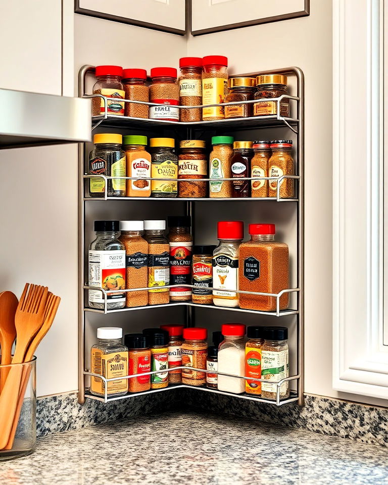 tiered corner spice rack to maximize vertical space - 40 Spice Rack Ideas