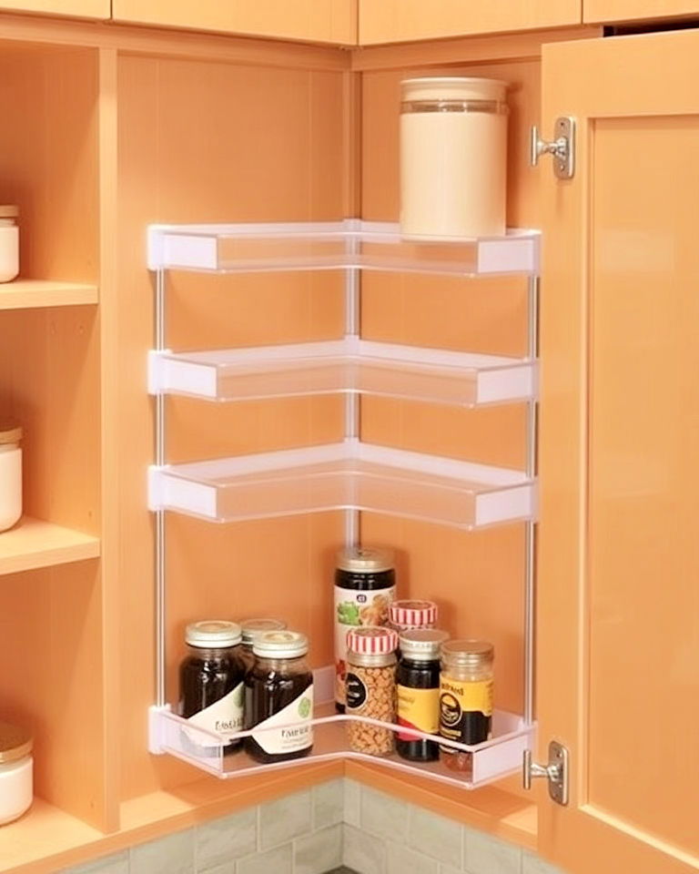 tiered shelf insert design - 25 Blind Corner Kitchen Cabinet Ideas