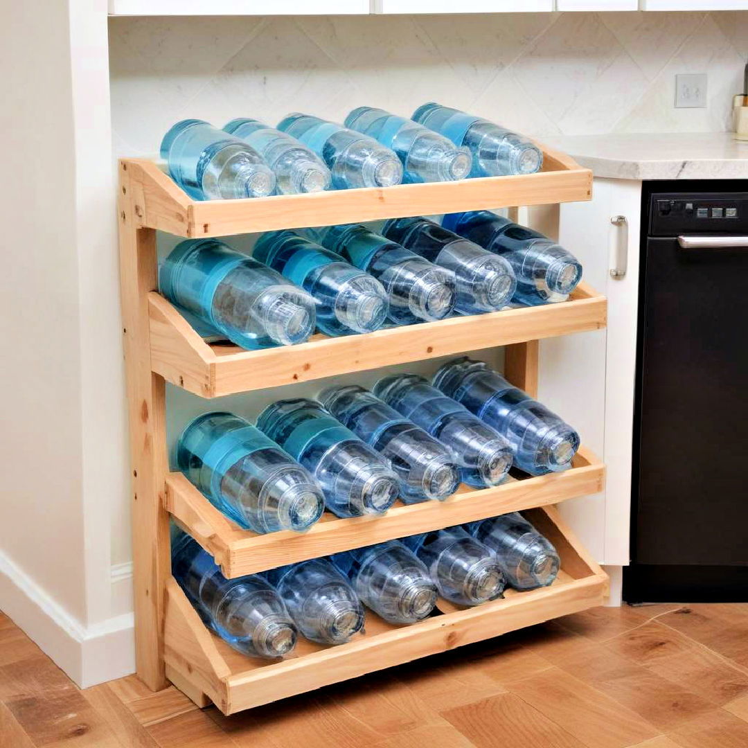 tiered shelves ideas - 15 Water Bottle Storage Ideas