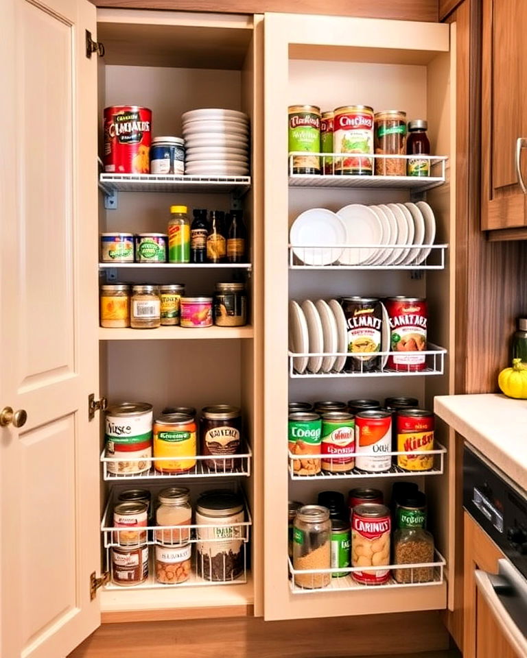 tiered shelving inserts for small kitchen storage - 40 Small Kitchen Storage Ideas