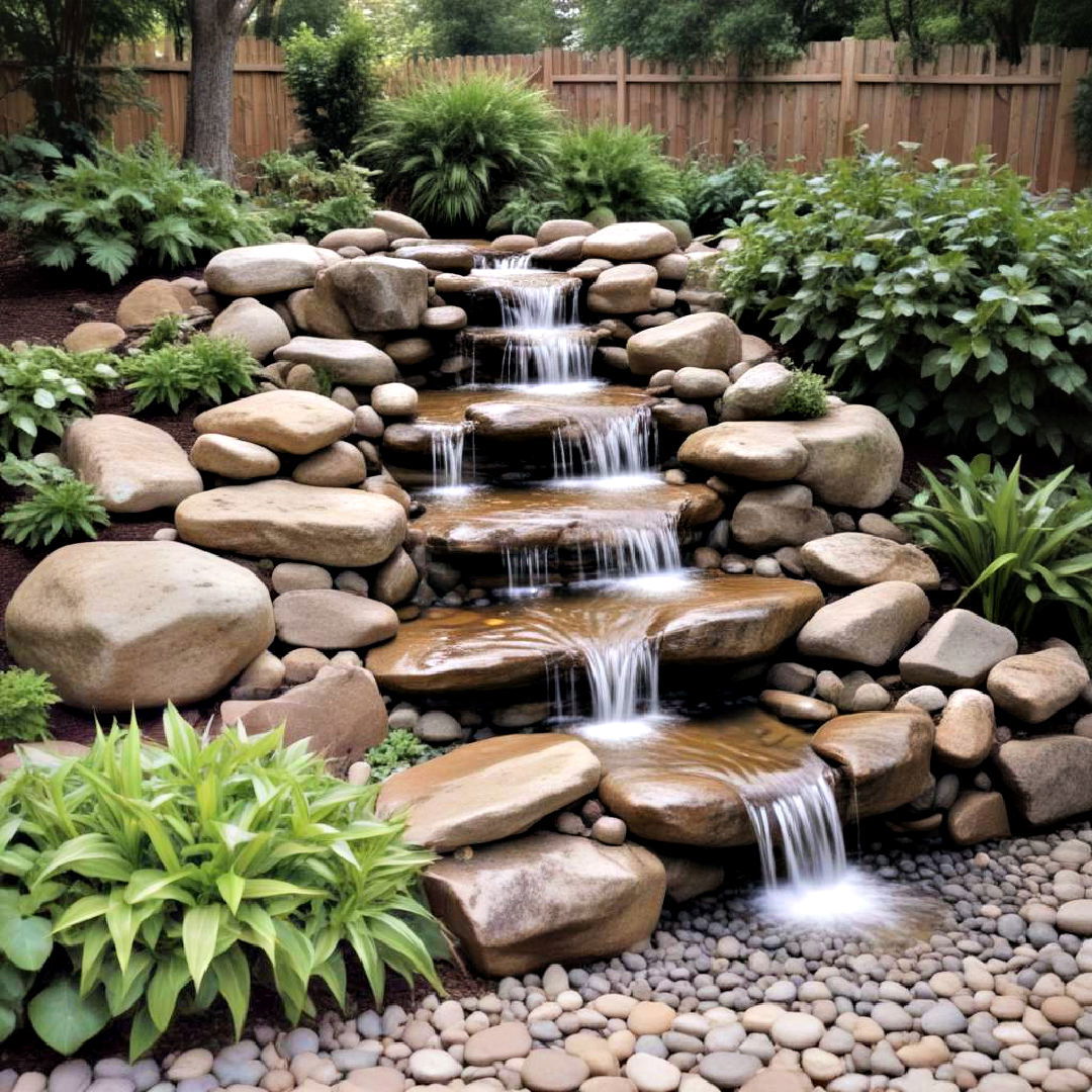 tiered stone pondless waterfall design - 15 Pondless Waterfall Ideas