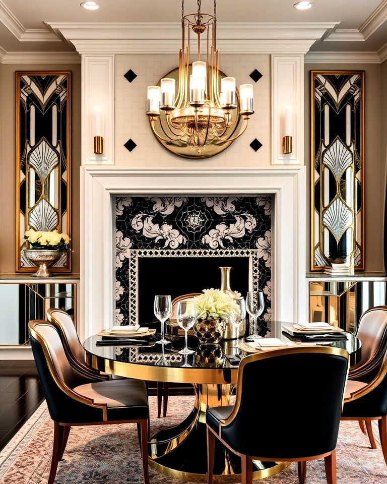 tile fireplace surround for art deco dining room - 30 Dining Rooms With Fireplaces
