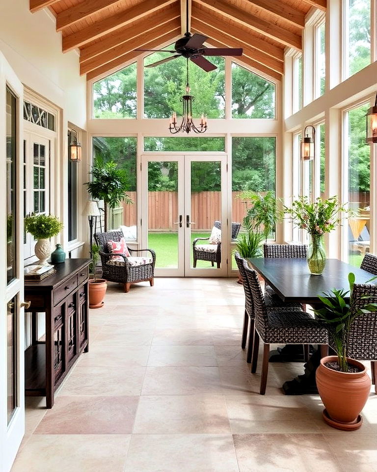 tile flooring for sunroom dining room - 25 Sunroom Dining Room Ideas