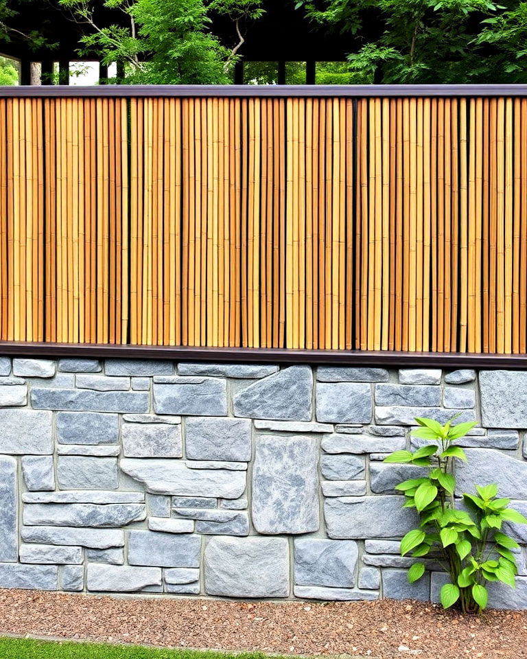 timeless bamboo and stone fusion fence - 40 Japanese Fence Ideas
