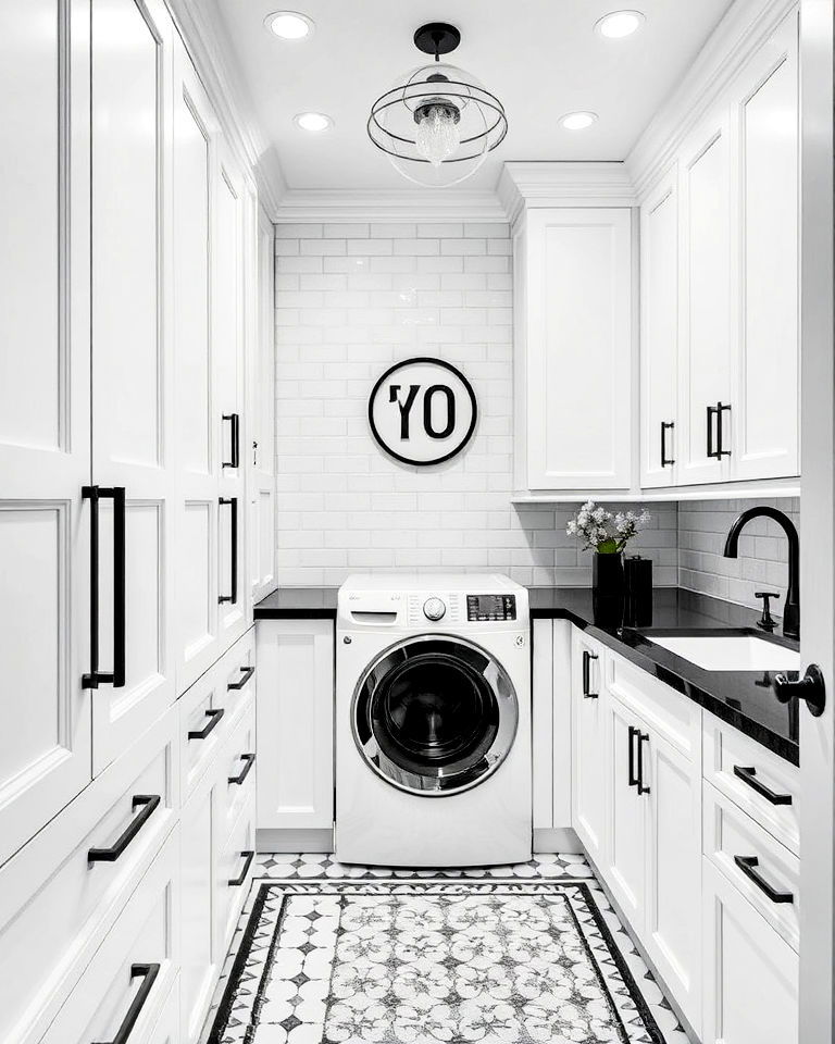 timeless black and white contrast - 30 Luxury Modern Laundry Room Ideas