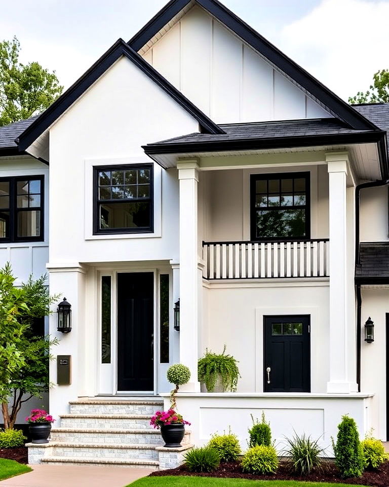 timeless black and white contrast - 30 Transitional Home Exterior Ideas