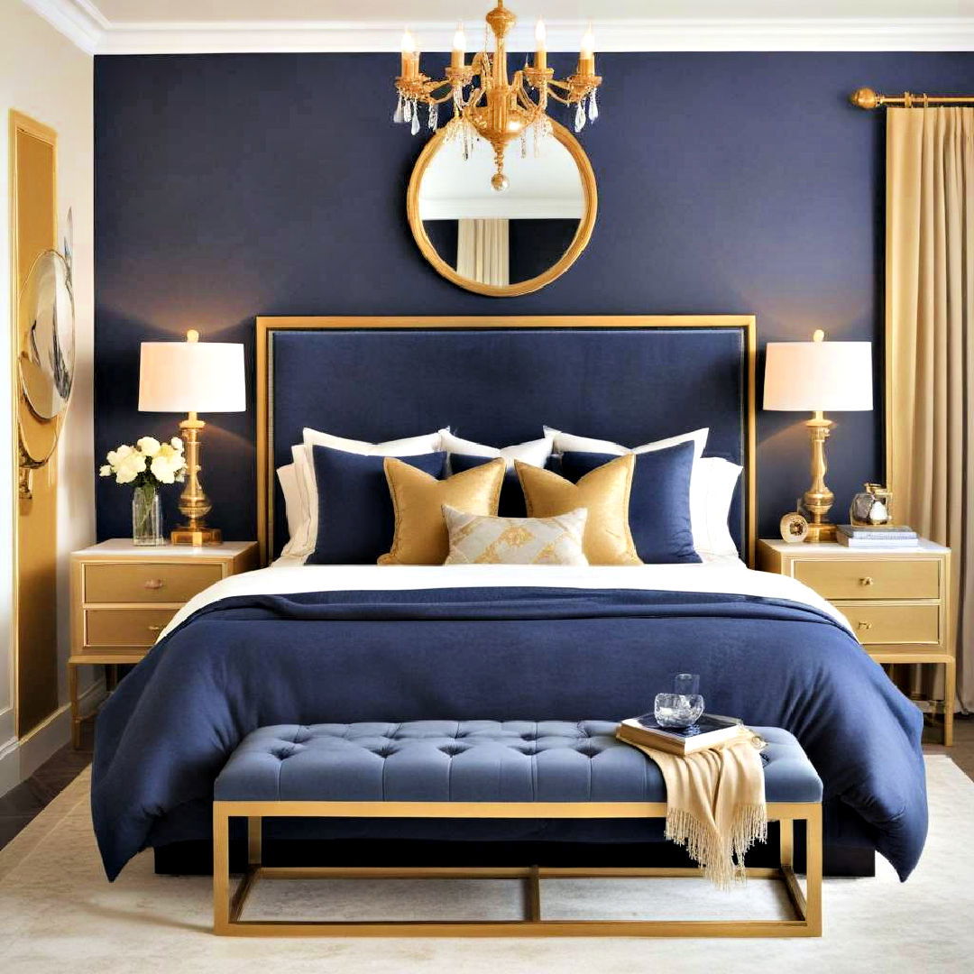 timeless blue and gold glamour - 40 Blue Bedroom Ideas