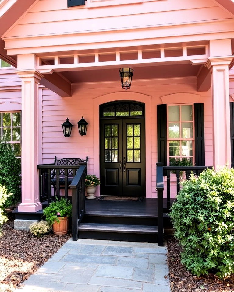 timeless blush pink with dark wood features - 25 Pink Victorian House Ideas