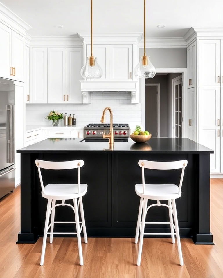 timeless bold black island - 20 White Kitchen Ideas With Black Island