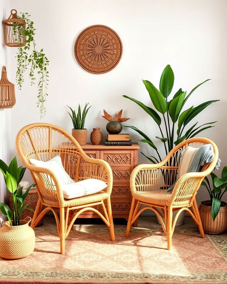 timeless cane accents for boho decor - 30 Boho Decor Ideas