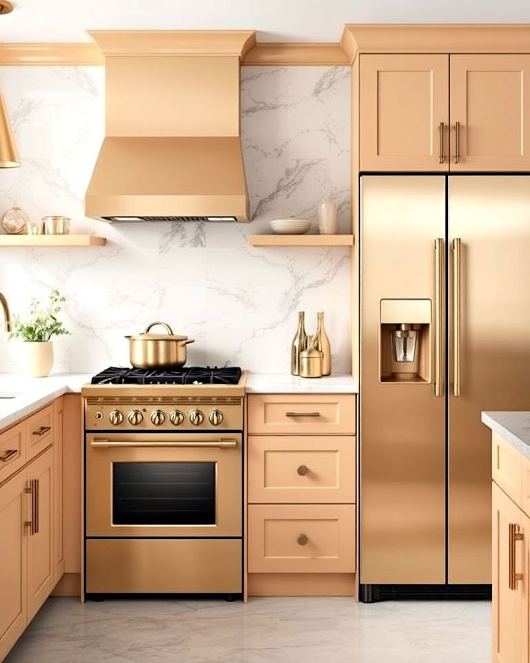 timeless champagne gold kitchen appliances - 25 Kitchen With Colored Appliances Ideas